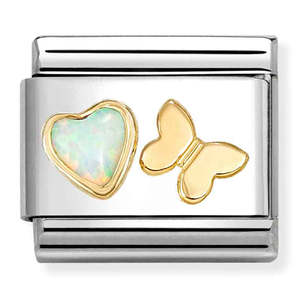 Fashion Jewellery: Nomination White Opal Heart and Butterfly Charm