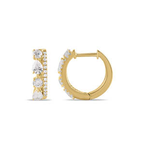 9k Yellow Gold 1.00ct Round & Pear Lab Grown Diamond Huggie Earrings