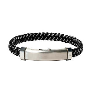 Diamond Jewellery: Borsari Gioielli Montecarlo Black Leather, St/Stl Wire & Diamond Bracelet