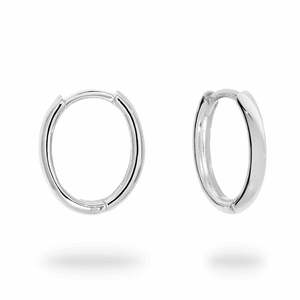 Earrings: 9k White Gold Oval Huggie Hoop Earrings