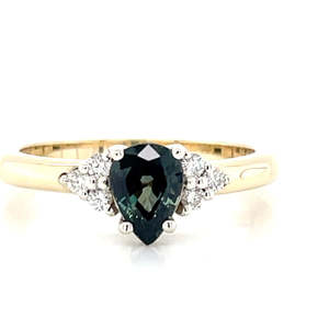 'Steph' 9k B/Tne 1.02ct Teal Pear Sapphire & Diamonds Ring