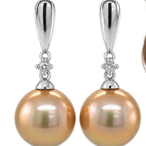 Stg Silver Champagne Pearl & CZ Drop Earring