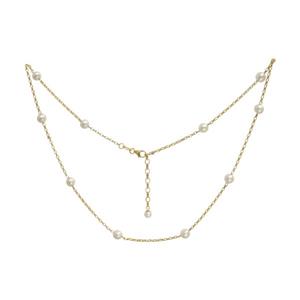 9k Yellow Gold Oval Belcher Chain w  FW Pearl Neckace