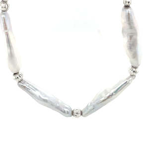 Biwa White Stick Pearls Necklace