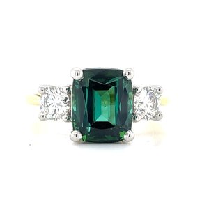 "Grace" 18K Gold 3.84ct Green Tourmaline & Diamond Ring