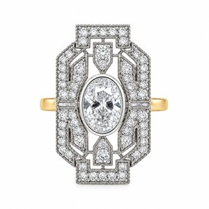 Rings: 9k B/Tne 1.51ct  Lab Grown Diamond Art Deco Ring