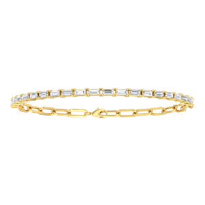 Diamond Jewellery: 9k Yellow Gold 21=1.60ct EF VS Lab Grown Baguette Diamonds & Paperlink Tennis Bracelet