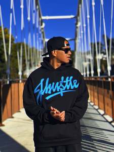 2025 Hoods: Teal × Royal Appliqué Graffiti Stitch Hoody – Black (AS Colour Relax Hood)