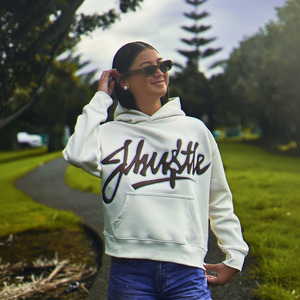 J-Hustle Chocolatée Graffiti Appliqué Hoodie – Cream