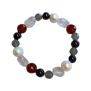 Gemstone Bracelet- Pearl, Rose and Garnet