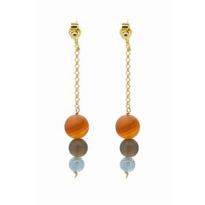 Graduated Drop Earring - Brazil Carnelian, Smokey Quartz and Aquamarine