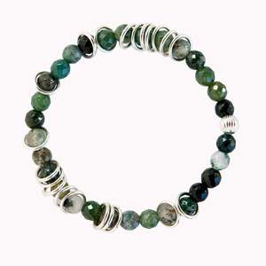 Silver Ring Bracelet - Moss Agate