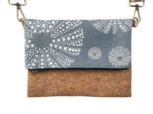 cork leather and eco-fabric: kina on blue / dark grey