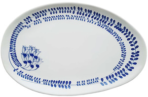 Kowhai Platter: blue kowhai on white