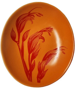 10cm Bowls: harakeke flower red on orange