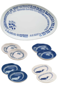 Gifts For Entertainer: entertaining set e - blue & white kowhai