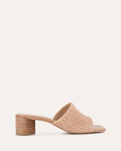 SANDALS: HERBIE MID HEEL SANDALS TAN RAFFIA