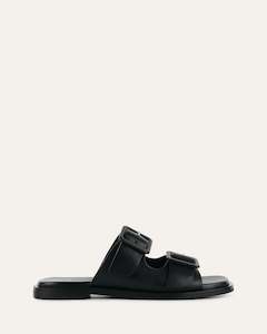 SANDALS: SEBASTIAN FLAT SLIDE BLACK LEATHER