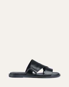 Slides: SHELBY FLAT SLIDES BLACK LEATHER