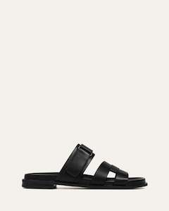 Slides: HENDRIX FLAT SLIDES BLACK LEATHER