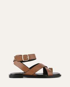 Sale Sandals: SHONA FLAT SANDALS DARK TAN LEATHER