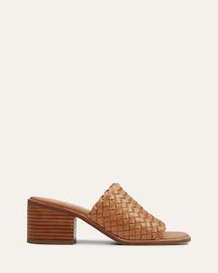 Mules: WHALER MID HEEL SANDALS TAN LEATHER