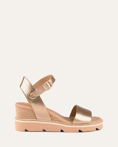 KATIE MID HEEL WEDGE SANDALS GOLD LEATHER