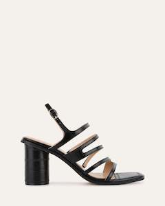 High Sandals: NOBU HIGH HEEL SANDALS BLACK SHINY LIZARD