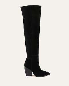 Boots: UMA OVER THE KNEE BOOTS BLACK SUEDE