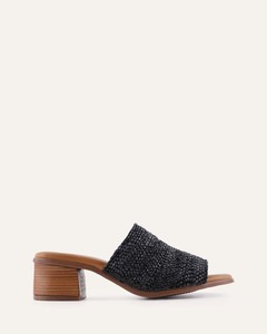 Low Heels: RIPLEY LOW HEEL SANDALS BLACK RAFFIA
