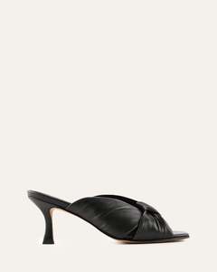 ESSENCE MID HEEL SANDALS BLACK LEATHER