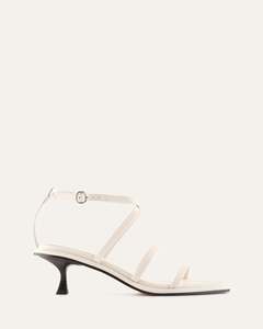 Mid Heels: TUCKER MID HEEL SANDALS OFF WHITE LEATHER