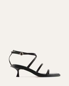 Mid Heels: TUCKER MID HEEL SANDALS BLACK LEATHER