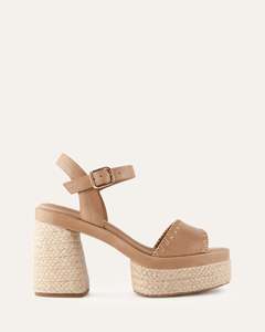 FISHER HIGH HEEL PLATFORM SANDALS TAN LEATHER