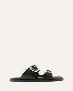 Flat Sandals: SOL FLAT SANDALS BLACK LEATHER