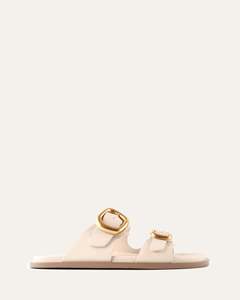 Flat Sandals: SOL FLAT SANDALS OFF WHITE LEATHER