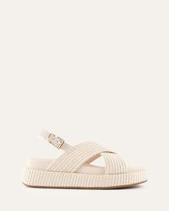 Flat Sandals: MIKEY FLAT SANDALS OFF WHITE RAFFIA