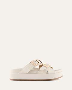 Flat Sandals: WICCA FLAT SANDALS OFF WHITE LEATHER