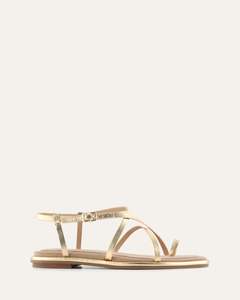 Flat Sandals: AVEN FLAT SANDALS GOLD LEATHER