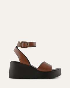 Mid Sandals: CASSIE MID WEDGE SANDALS BRANDY LEATHER