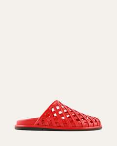 Slides: ORAN FLAT SLIDES RED LEATHER