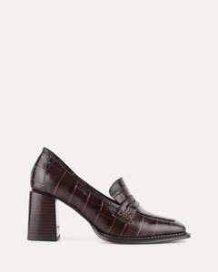 Lace Up Loafers: DELILAH MID HEEL LOAFERS CHOCOLATE CROC