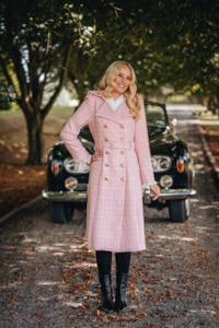Brentwood Wool Tartan Tweed Trench Coat: Brentwood Wool Trench Coat - Pink Tweed