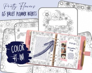 Pretty Flowers A5 Colouring Page Planner Inserts | For six-ring binders - Downlo&hellip;