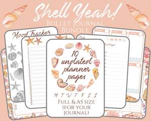 Uncategorized: Shell Yeah! Bullet Journal Printable PDF Template for Summer at the Beach  - A5 inserts, habit tracker and PDF planner download