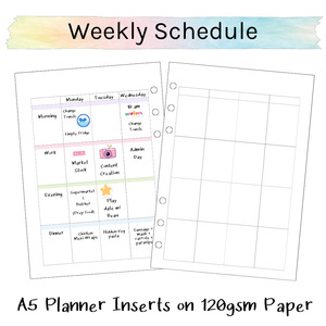 Journal Junkies Basics Inserts: Loose Leaf Planner Inserts 120gsm | 2-Page Weekly Schedule