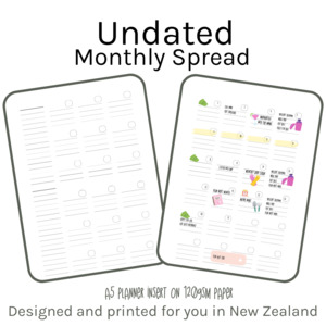 Loose Leaf A5 Planner Inserts 120gsm | Undated Monthly 2-Page Spread