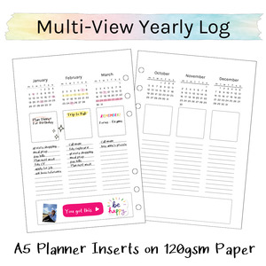 Loose Leaf A5 Planner Inserts 120gsm | 2026 Multi-View Yearly Log