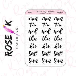 Rose K Paper Co Planner Stickers | Short Weekday Script Stickers