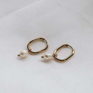 Earrings - Katy B - Rectangle Pearl Hoops